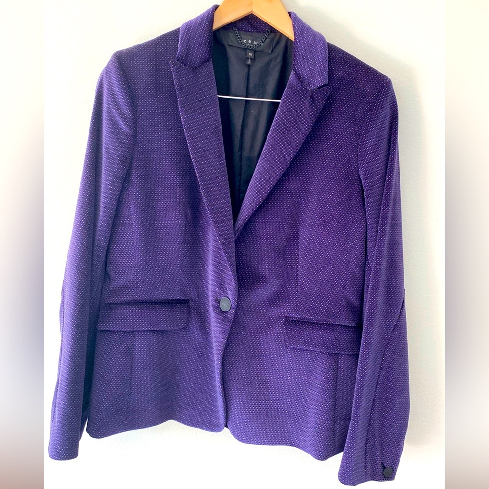 Rag & Bone Purple and Gold Dot Velour Velvet Blazer 10 EUC